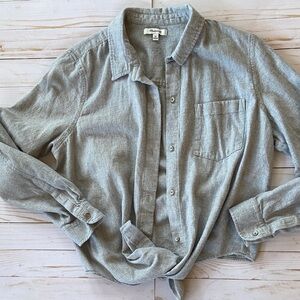 Madewell Light Gray Button-Front Tie Shirt